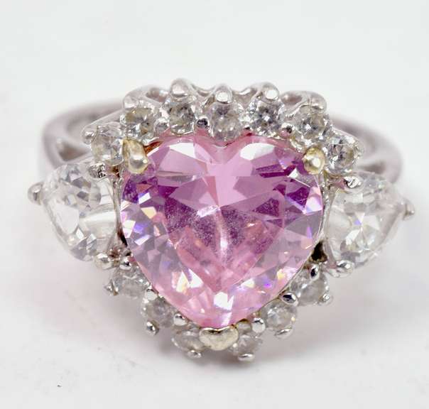 Heart Shaped Crystal Sterling Silver Ring