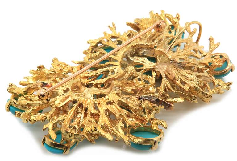 18K yellow gold Turquoise and Diamond Converter Brooch with Reef Design