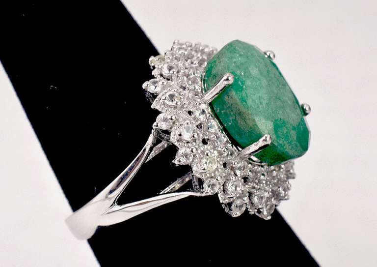 Intricate 7.49CTS Emerald Sterling Silver Ring with 1.79CTW White Sapphire Gallery
