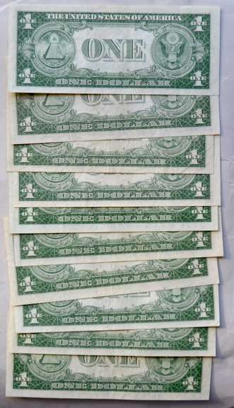 8 Almost Near Unc / Near Unc 1935 E F Series $1 Silver Certificates