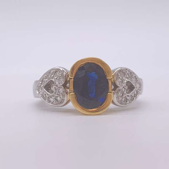 18kt Gold, Blue Sapphire, & Diamond Ring