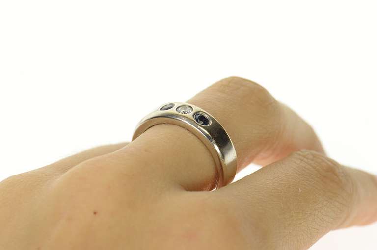 14K White Gold 0.30 Ctw Men's Diamond Sapphire Wedding Band Ring