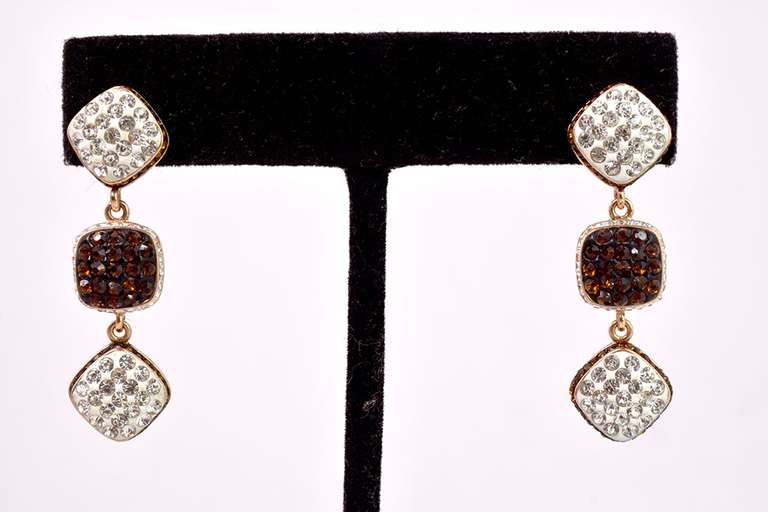 Rose Gold Plated Sterling Silver Alternating Clear And Amber Colored Earrings.