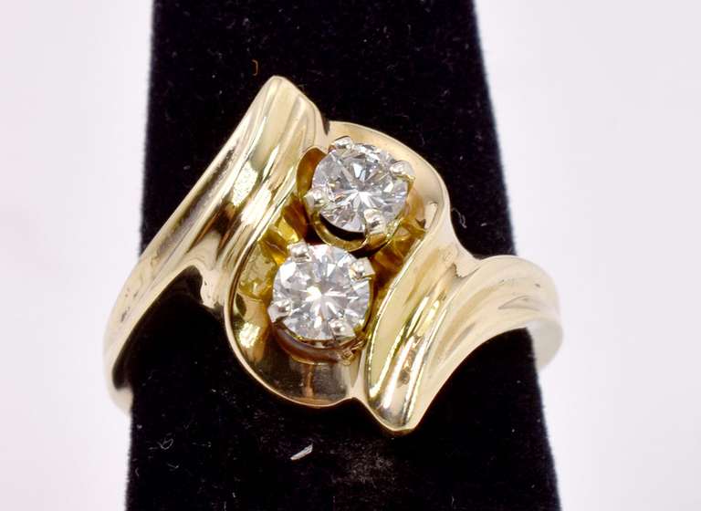 Dazzling Diamonds Set within A Fabulous Curve Design 14K Yellow Gold Ring