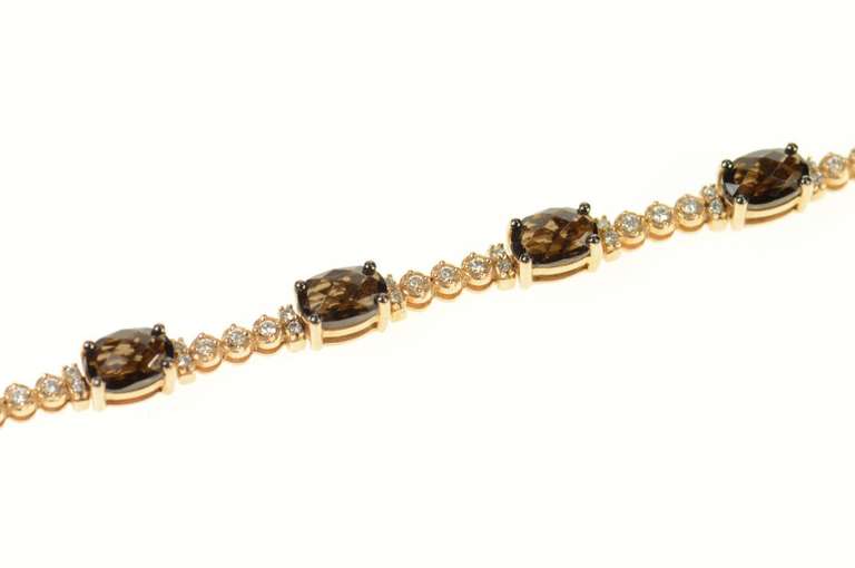 14K Rose Gold 3.90 Ctw LeVian Smoky Quartz Diamond Tennis Bracelet