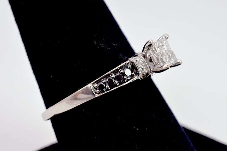 White and Black Diamond Ring in White GOld