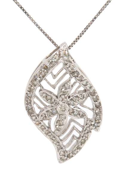 14K WHITE GOLD DIAMOND CHARM AND CHAIN