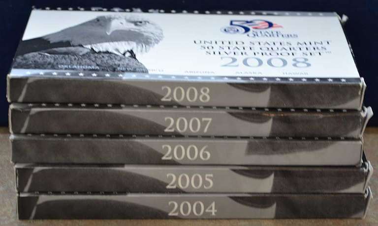 United States Mint 50 State Quarters Silver Proof Sets 2004-2008