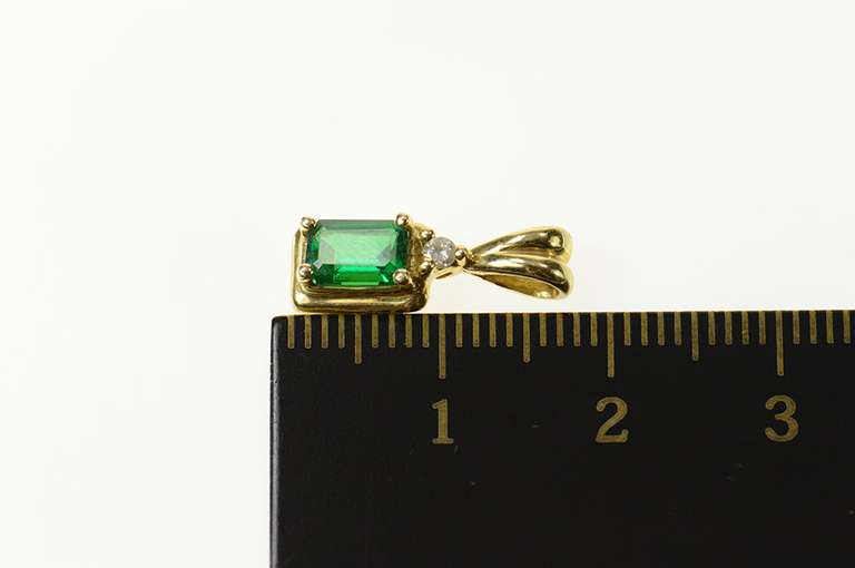 14K Yellow Gold Natural Emerald Diamond Accent Classic Pendant