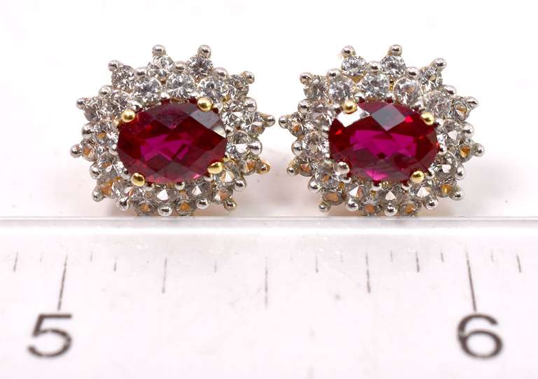 Gold Plated Sterling Silver Red Gemstone Earrings.