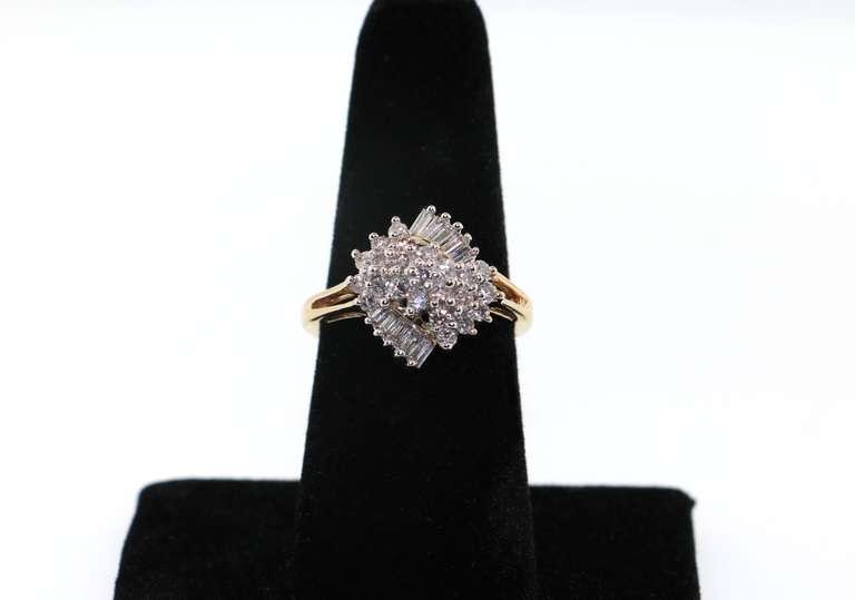 14kt Yellow Gold Diamond Cluster Ring with Baguettes