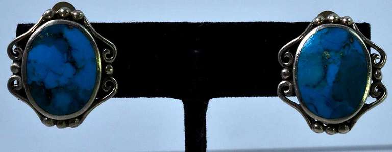 Sterling Silver Turquoise Clip-On Earrings.