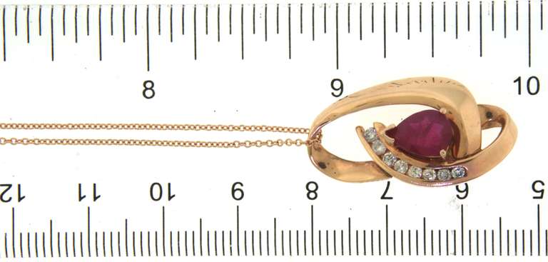 Attractive Rose Gold Ruby and Diamond Pendant on Chain
