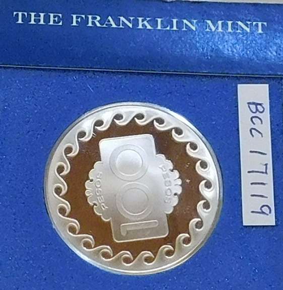 Franklin Mint: Sterling Sil Casino Chip, 100 Pesos, Manila