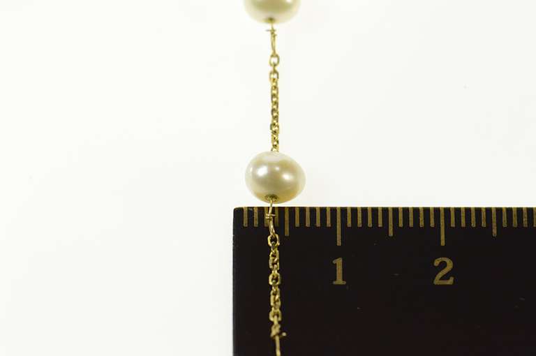 14K Yellow Gold Pearl Beaded Cable Link Classic Chain Necklace