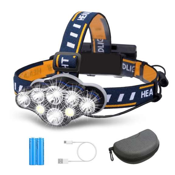 3300LM 8 LED Rechargeable Headlamp Flashlight