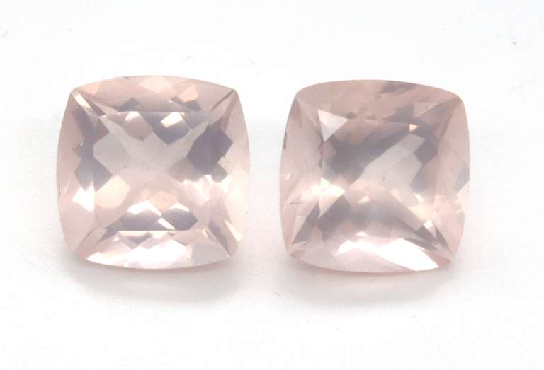 Attractive Pair of Cushion Cut Rose Quartz Gemstones, 20.68cts