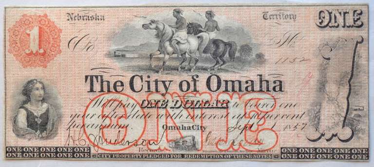 Sept 1 1857 City Of Omaha $ 1 Note
