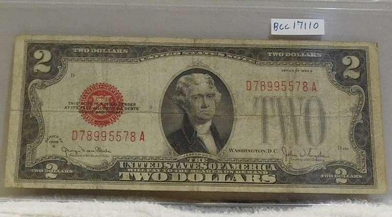 1928-G $2 Red Seal US Note, first Yr small size