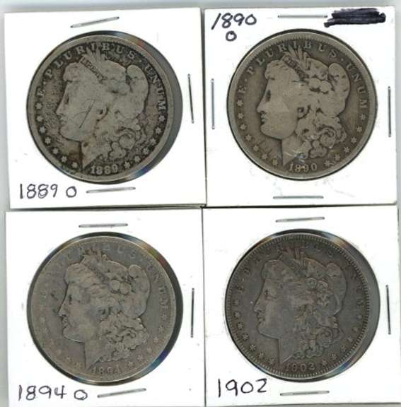 1889-O, 1890-O, scarce 1894-O, & 1902-P Morgan Dollars