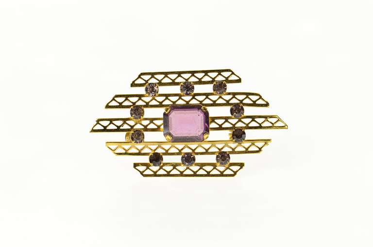 Gold Filled Retro Ornate Sim. Amethyst Statement Pin/Brooch