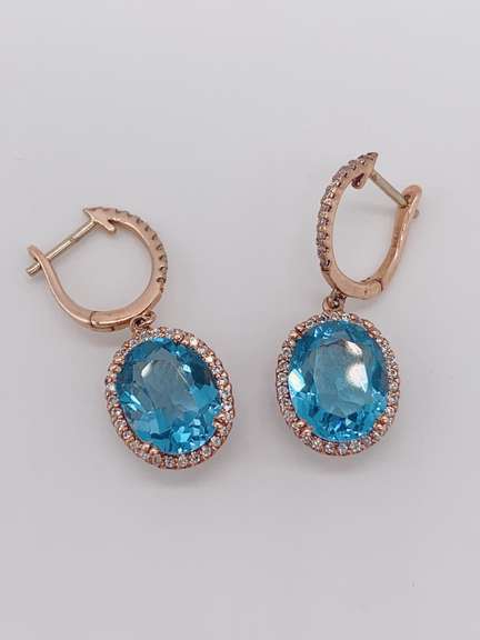 14kt Gold Blue Topaz & Diamond Earrings