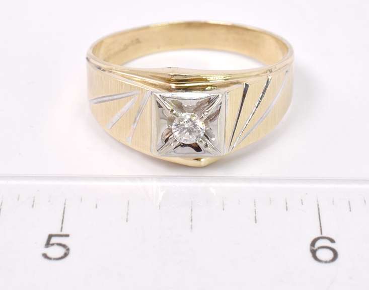 Brilliantly Textured Mens Ring in 14K Two Tone Gold and Diamonds