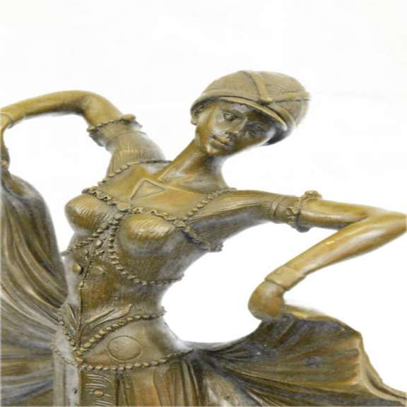 Dancer Bronze Sculpture on Marble Base Figurine