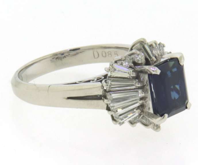Breathtaking Platinum Emerald Cut Sapphire and Diamond Ring