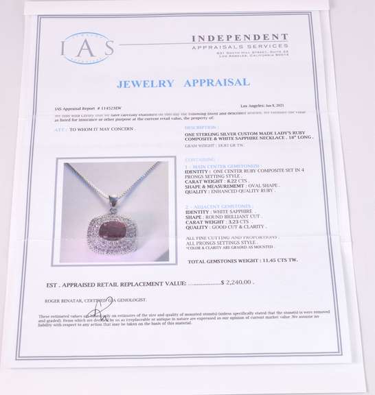 Ravishing 8.22CTS Ruby Set within A Sterling Silver Pendant with a 3.23CTW White Sapphire Gallery