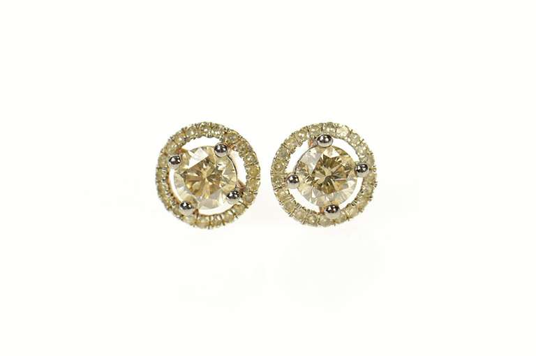 10K Rose Gold 1.01 Ctw Fancy Diamond Halo Classic Stud Earrings