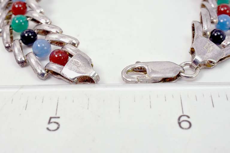 Multi-Gem Fancy Link Bracelet, Sterling