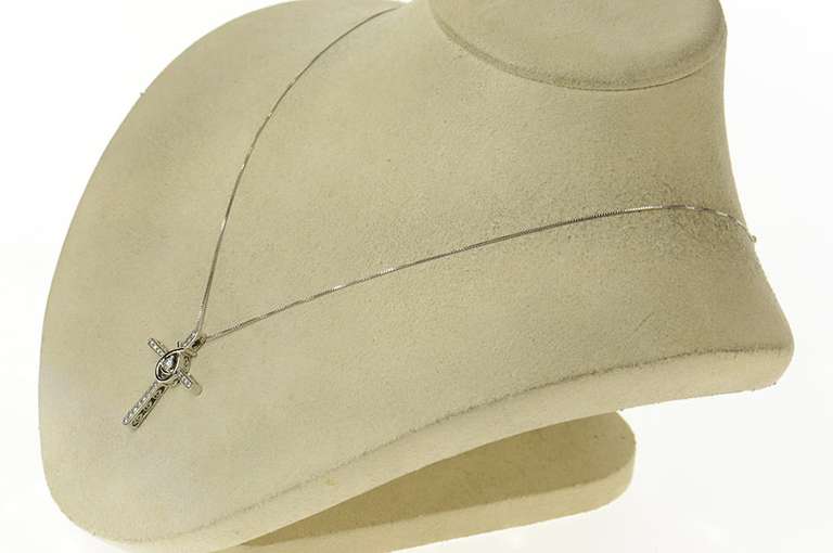 10K White Gold Diamond Encrusted Ornate Cross Charm/Pendant