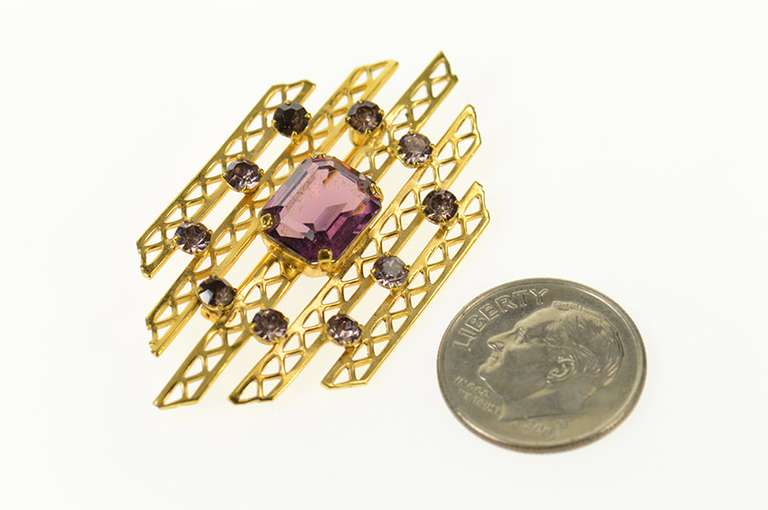 Gold Filled Retro Ornate Sim. Amethyst Statement Pin/Brooch