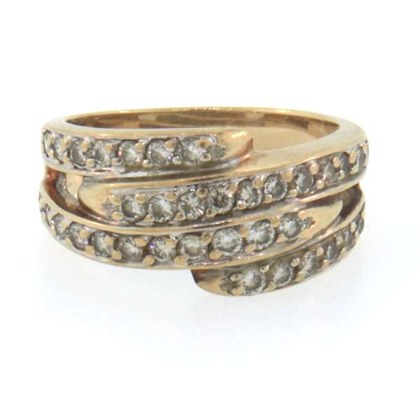14k yellow gold multi row diamond channel set ring