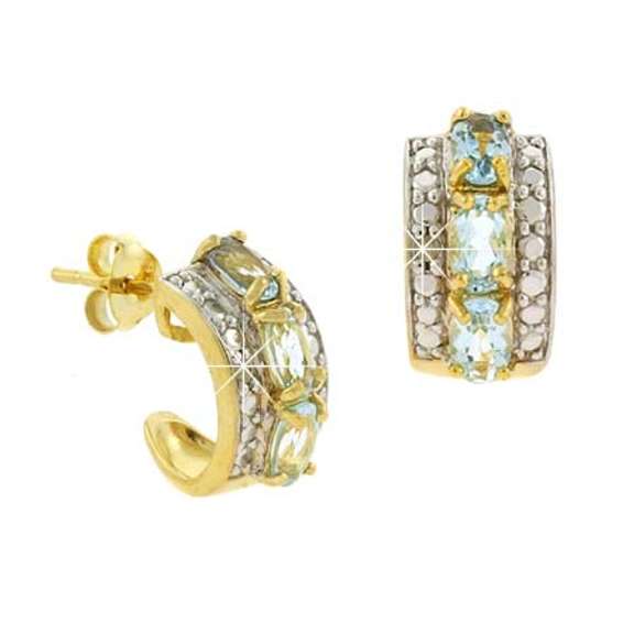 18K Gold over Sterling Silver Blue Topaz & Diamond Accent Half Hoop Earrings