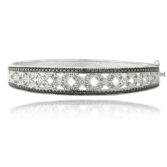 1/2ct Black & White Diamond Flower Bangle Bracelet