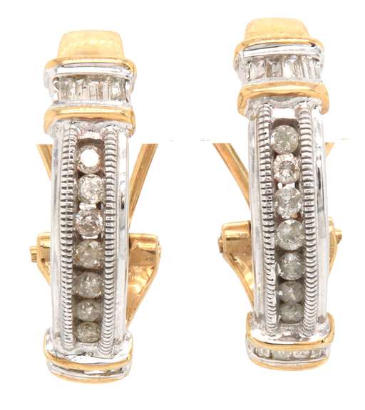 14k two tone ladies diamond earrings.
