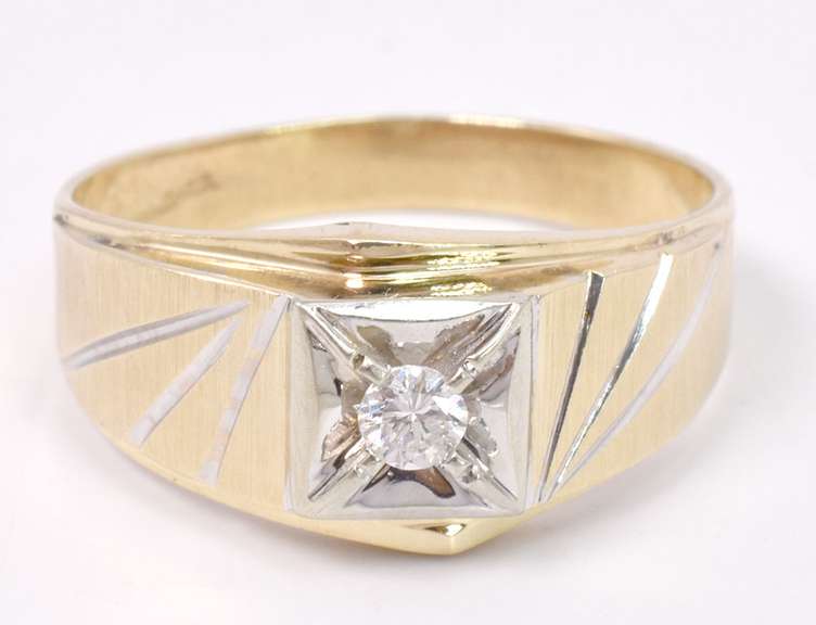 Brilliantly Textured Mens Ring in 14K Two Tone Gold and Diamonds