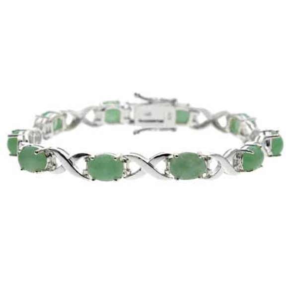 Sterling Silver Green Jade  X and Oval Bracelet