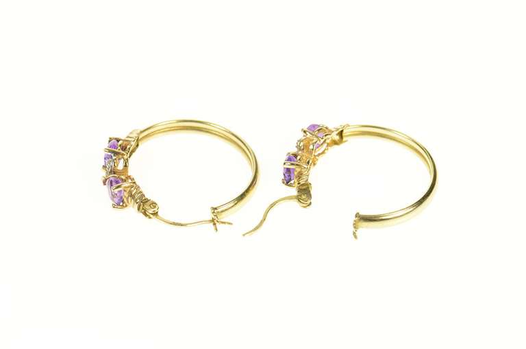 10K Yellow Gold Heart Amethyst Diamond Accent Hoop Earrings