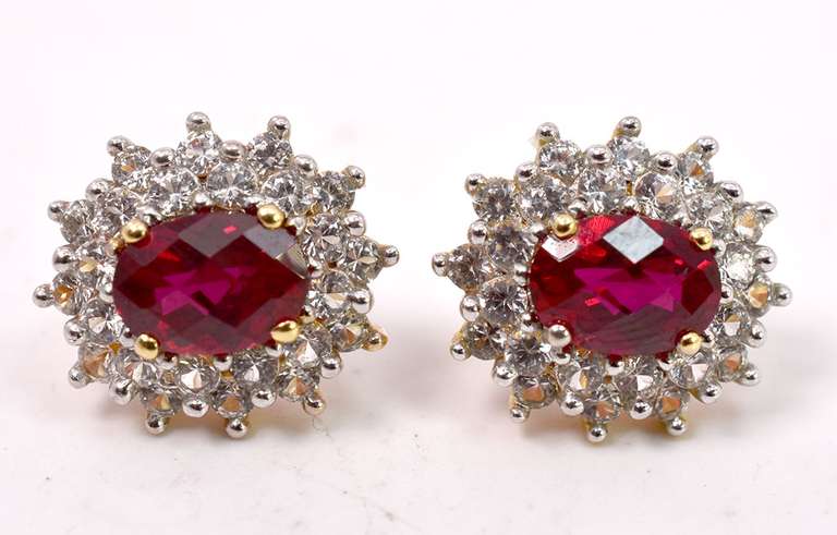 Gold Plated Sterling Silver Red Gemstone Earrings.