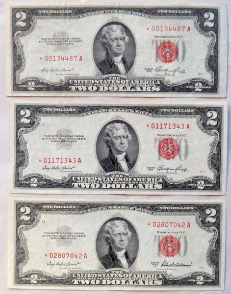 3 Clean 1953 1953 A $2 Red Seal Star US Notes
