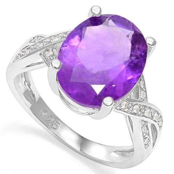 4 1/2 CT AMETHYST & 1/5 CT CREATED WHITE SAPPHIRE 925 STERLING SILVER RING