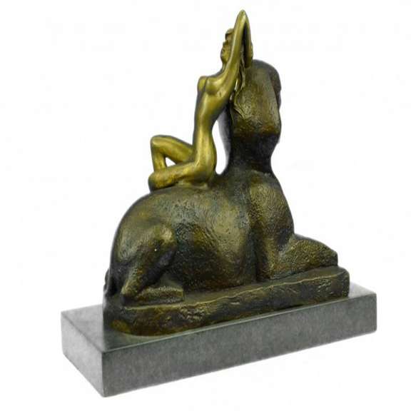 Egyptian Pyramid Famous Sphinx Creature Bronze Sculpture Mythological Art Statue