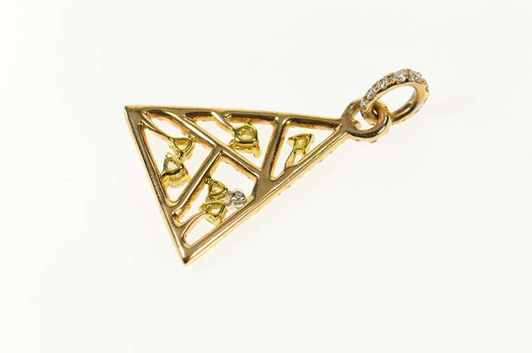 18K Yellow Gold 1.60 Ctw Pave Diamond Triangle Geometric Pendant
