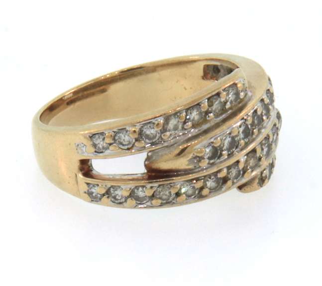 14k yellow gold multi row diamond channel set ring
