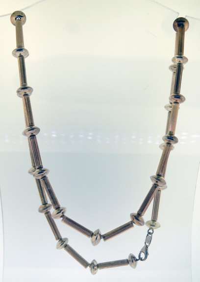 Fine Silver Bar And Flat Beads Chain