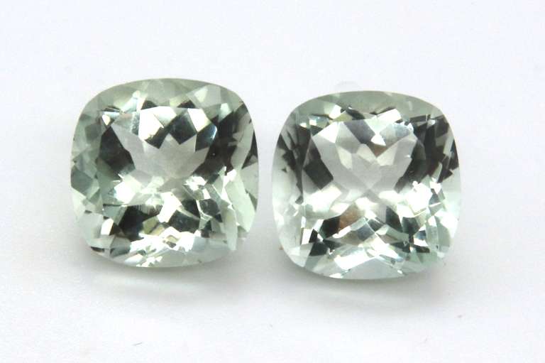 Wonderful Pair of Square Cut Green Amethyst Gemstones, 14.03ct