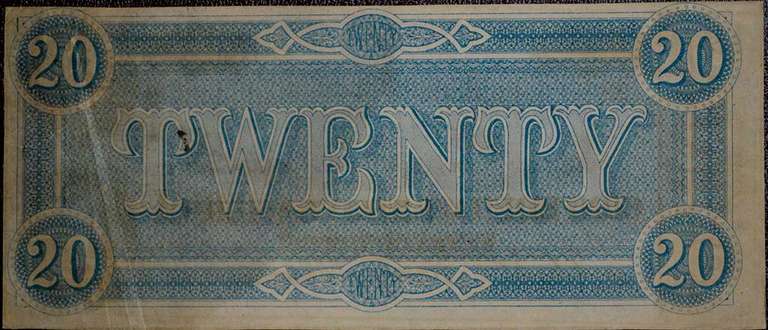 February 17th 1864 Richmond, VA Confederate States Of America Twenty Dollars, About Uncirculated.